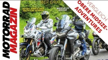 Vergleich Midsize-Adventures: Africa Twin, Moto Guzzi Stelvio, Suzuki V-Strom, Triumph